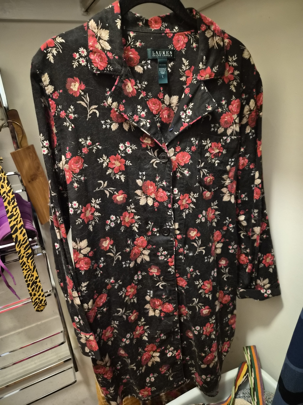 Lauren Ralph Lauren Floral Flannel Button Front Sleep Shirt Nightgown Sz L